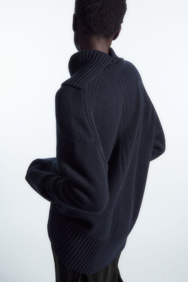 COS Oversized Pure Cashmere Roll-Neck Jumper Women's Sweaters & Cardigans Navy | KO65-S7DV