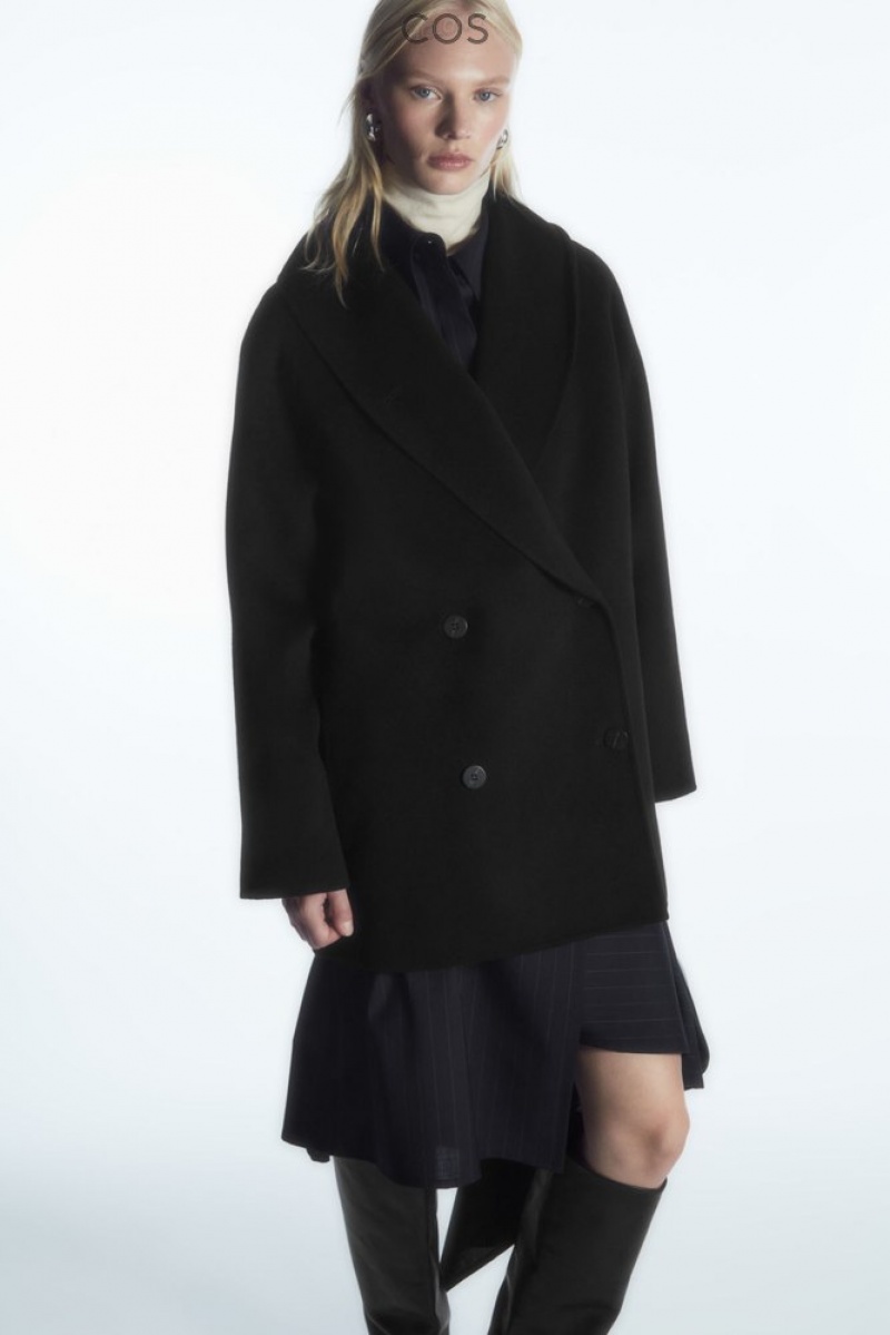 COS Oversized Shawl-Collar Wool Jacket Women's Coats & Jackets Black | ZS20-Y7XJ