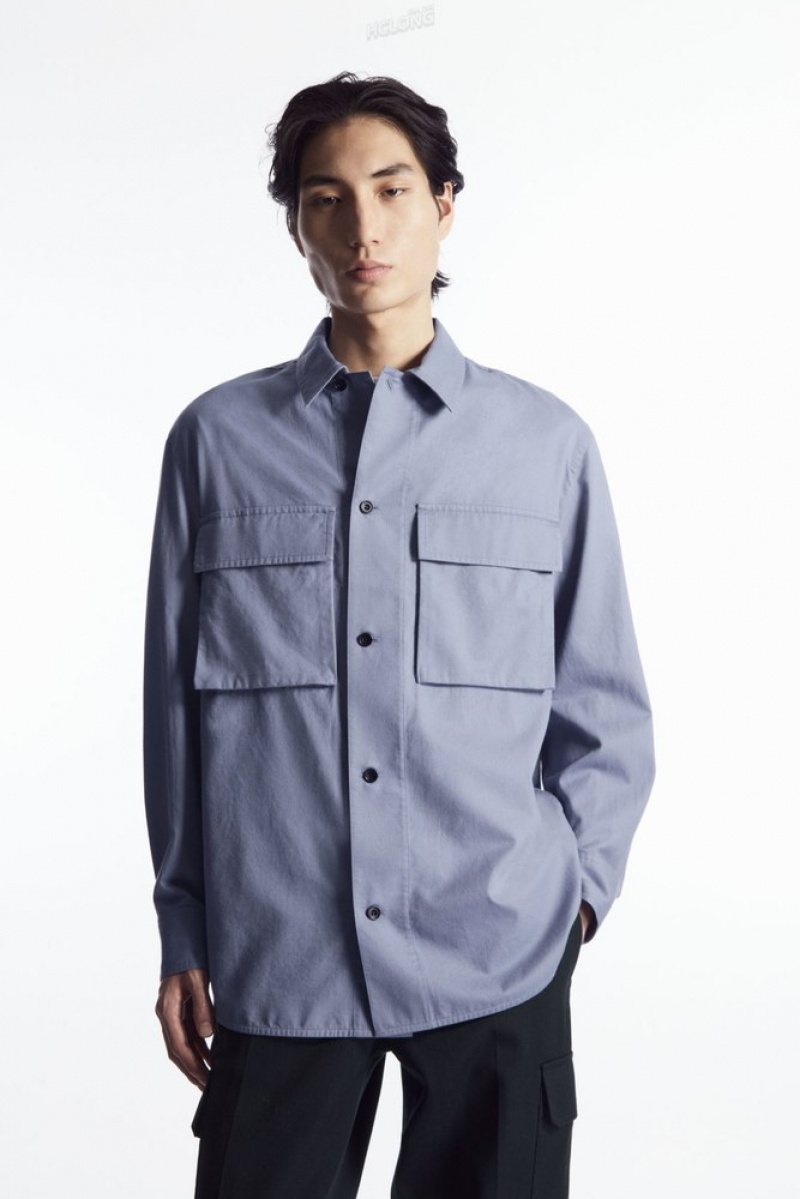 COS Oversized Utility Shirt Men\'s Shirts Dark Navy | PF84-G2VF