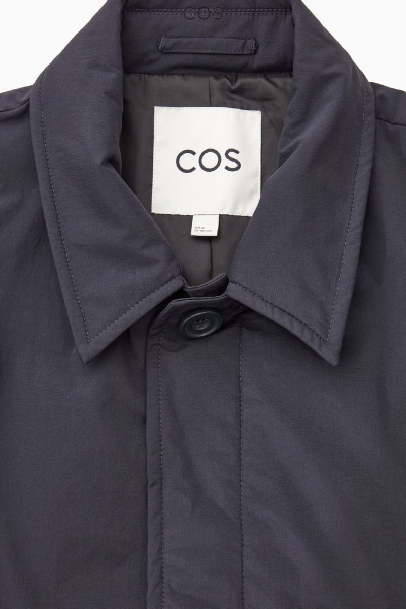 COS Padded Nylon Car Coat Men's Coats & Jackets Navy | TA43-N3GG