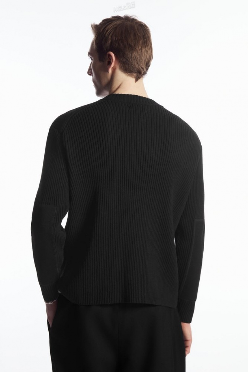 COS Patch-Detail Wool-Blend Sweater Men's Sweaters & Cardigans Black | WT13-M8ZU