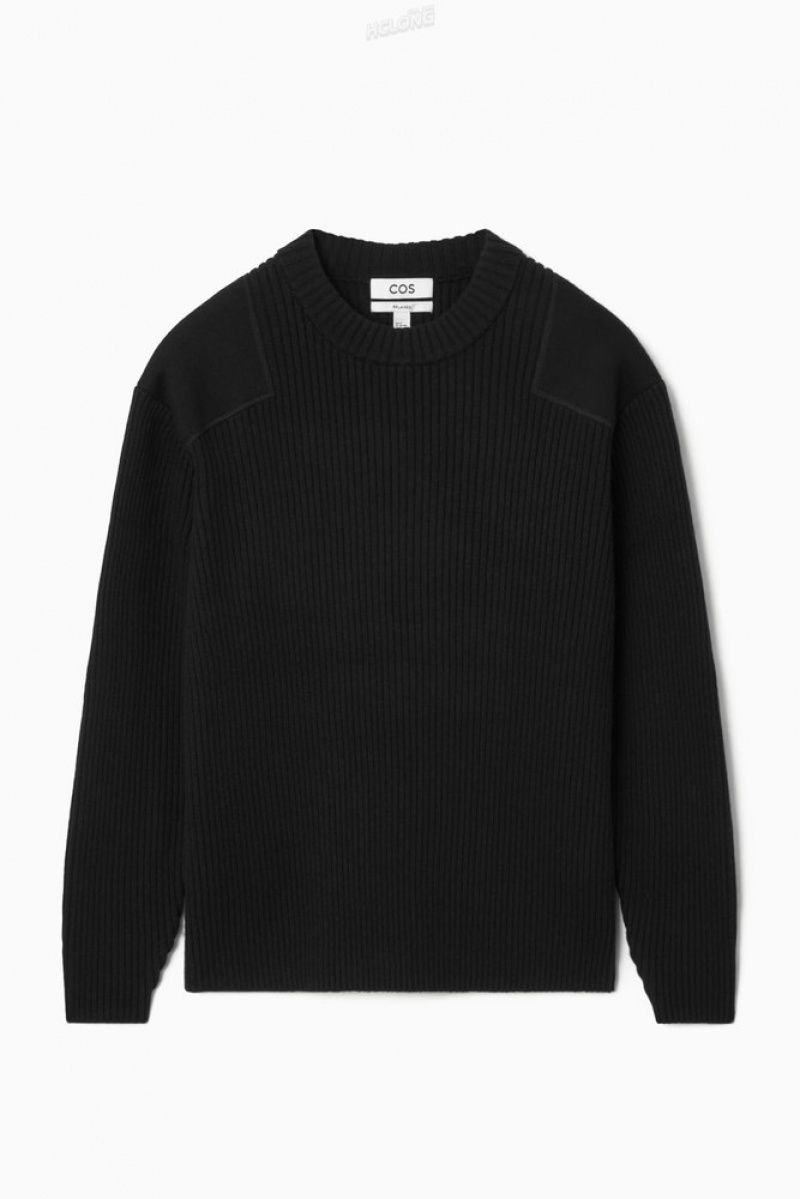 COS Patch-Detail Wool-Blend Sweater Men's Sweaters & Cardigans Black | WT13-M8ZU