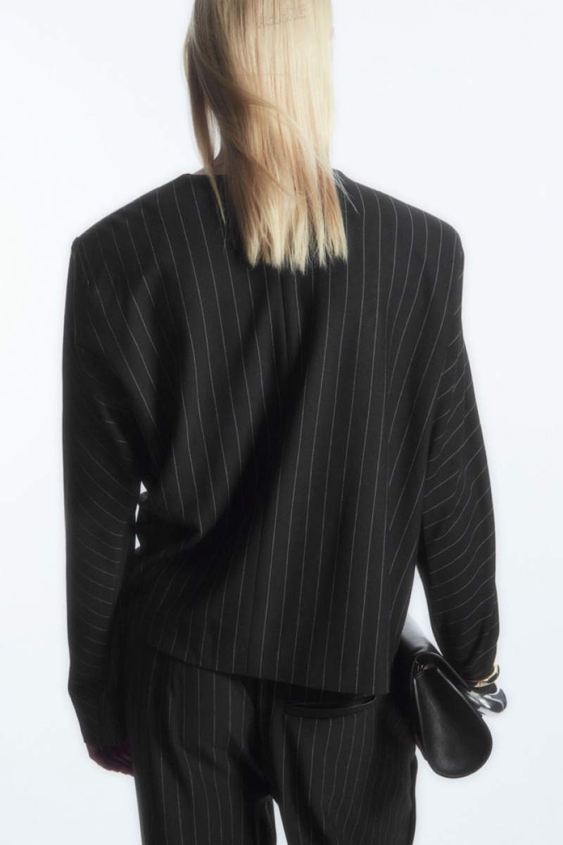 COS Pinstriped Draped Top Women's Tops Black / Pinstriped | BW93-O9LF