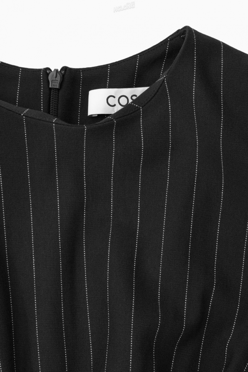 COS Pinstriped Draped Top Women's Tops Black / Pinstriped | BW93-O9LF