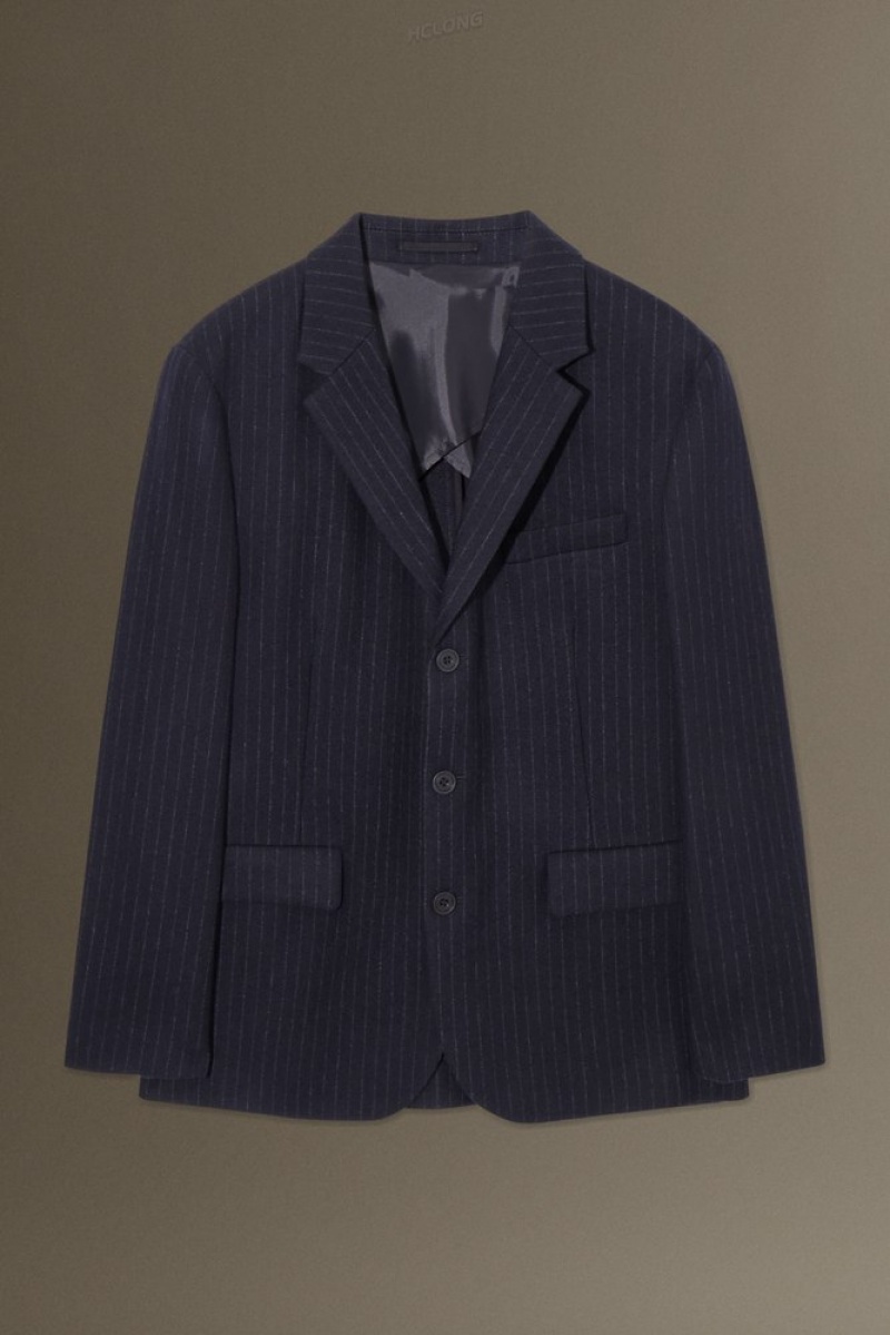 COS Pinstriped Wool Blazer - Regular Men's Blazers Navy / Pinstriped | NI82-N1NM