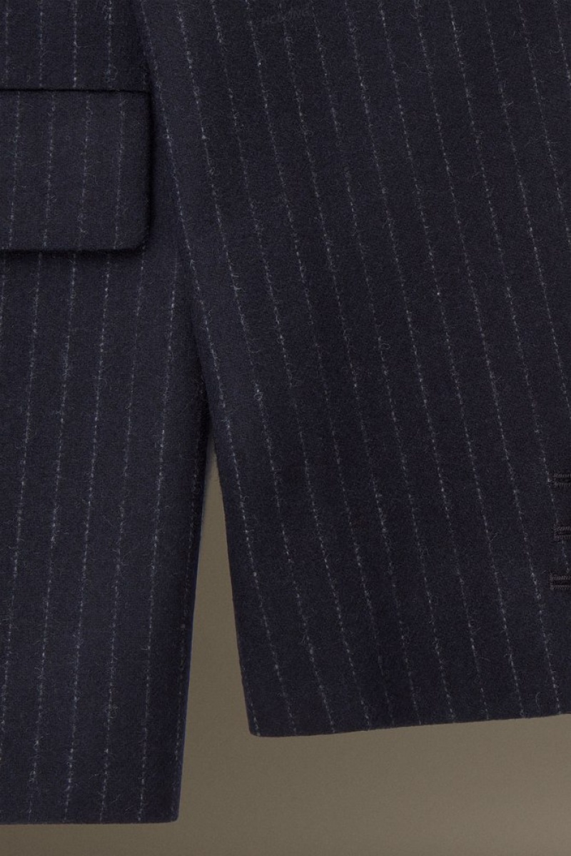 COS Pinstriped Wool Blazer - Regular Men's Blazers Navy / Pinstriped | NI82-N1NM