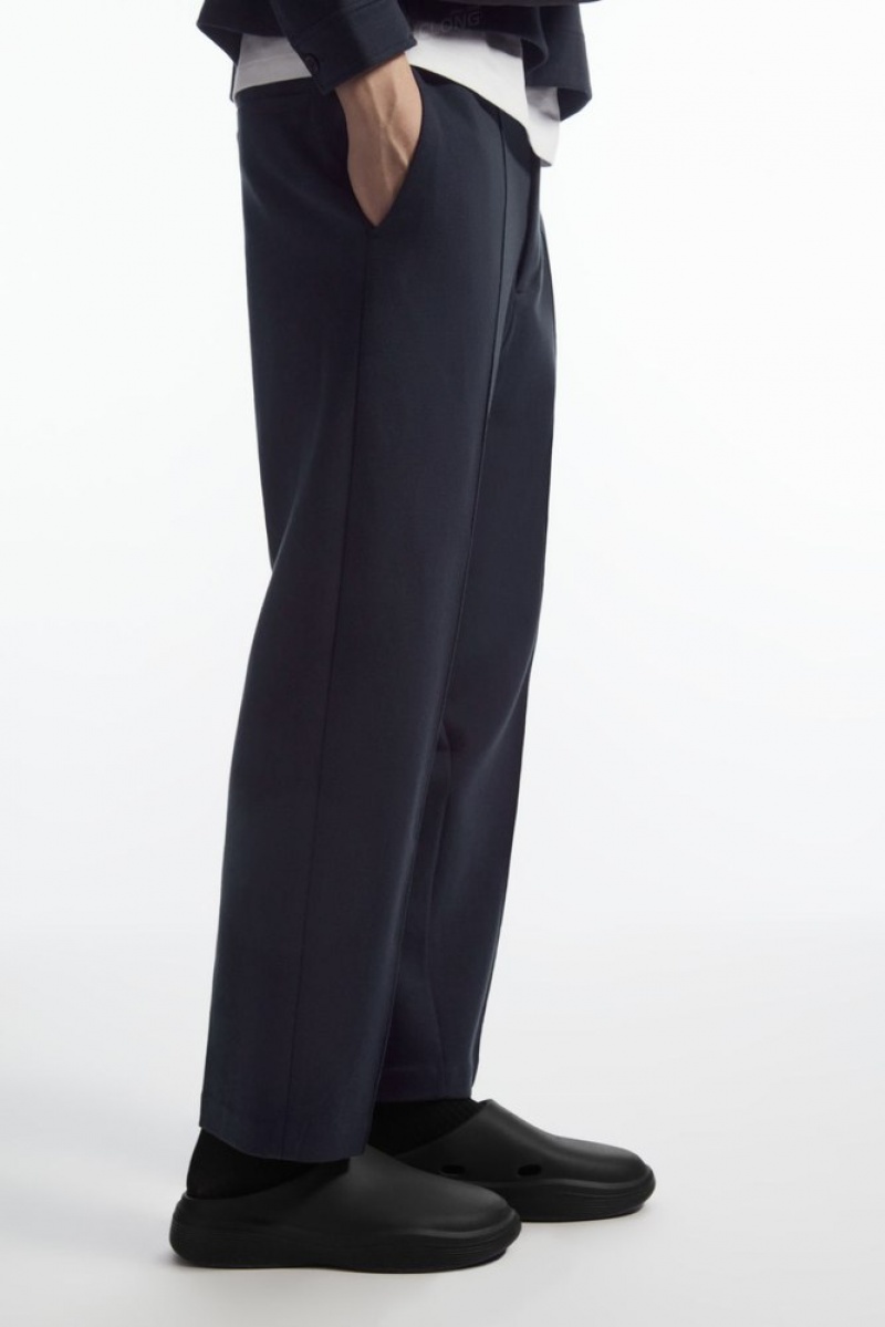 COS Pintucked Pull-On Jersey Pants Men's Pants Navy | MH37-D5PR