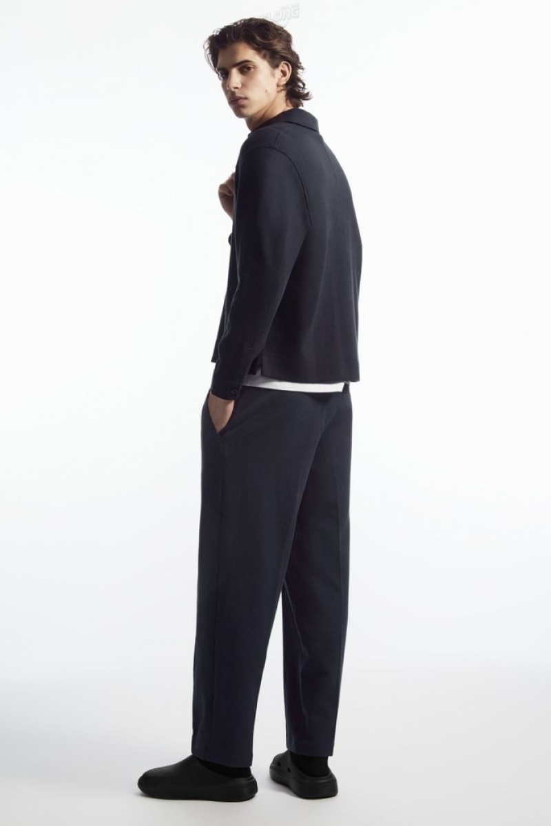 COS Pintucked Pull-On Jersey Pants Men's Pants Navy | MH37-D5PR