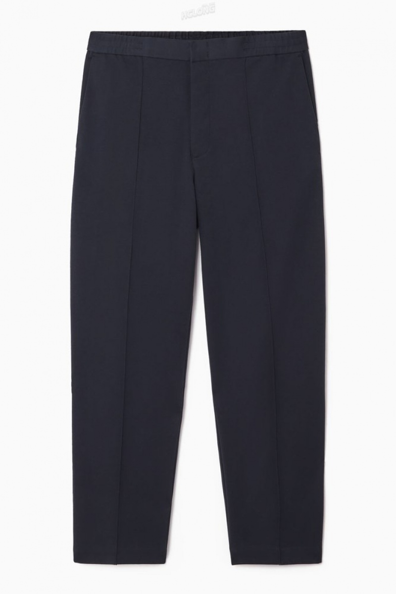 COS Pintucked Pull-On Jersey Pants Men's Pants Navy | MH37-D5PR