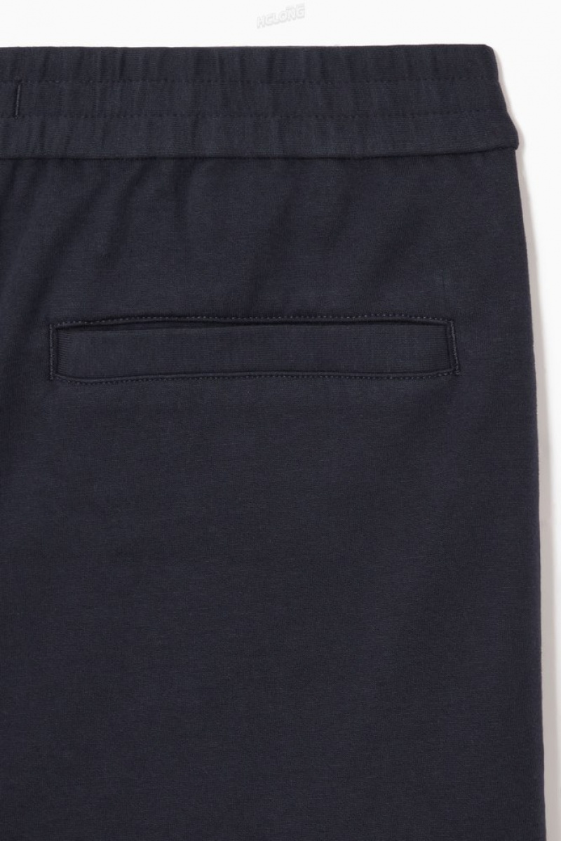 COS Pintucked Pull-On Jersey Pants Men's Pants Navy | MH37-D5PR