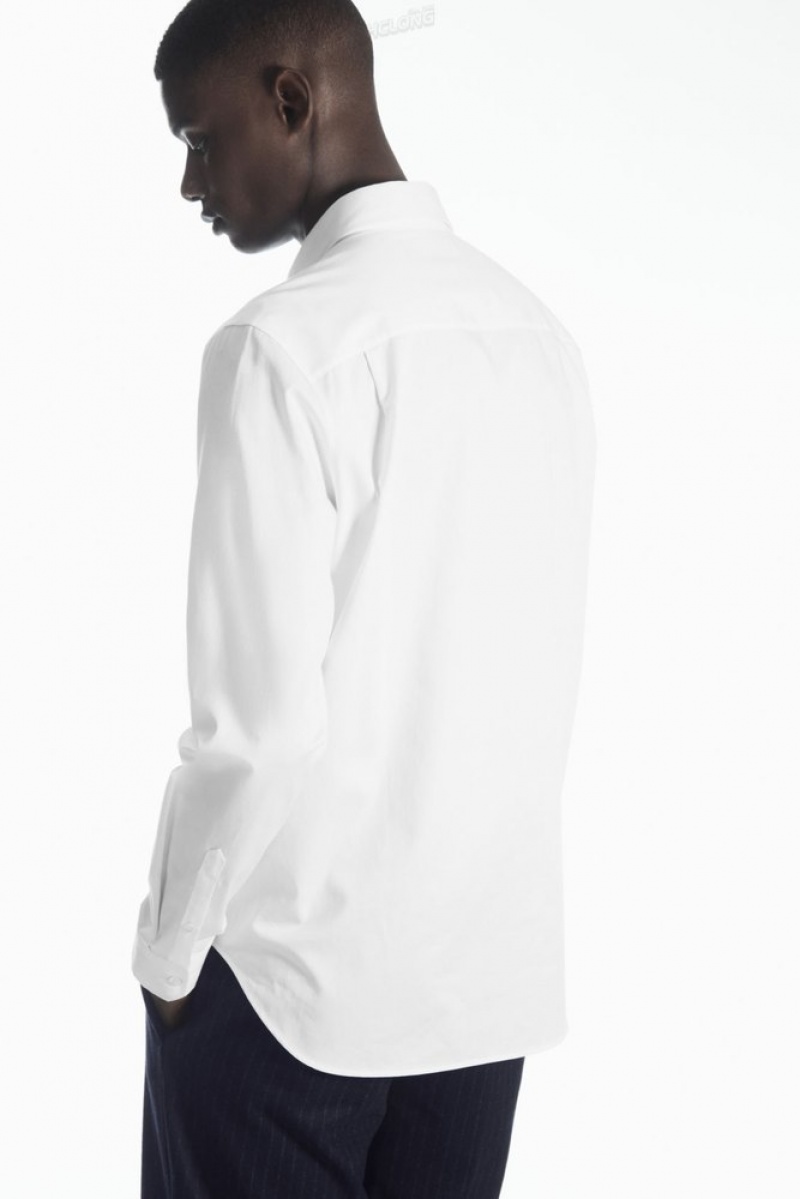 COS Pleated-Placket Dress Shirt Men's Shirts White | SL83-Z7GG