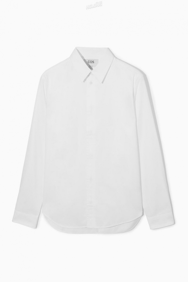 COS Pleated-Placket Dress Shirt Men's Shirts White | SL83-Z7GG