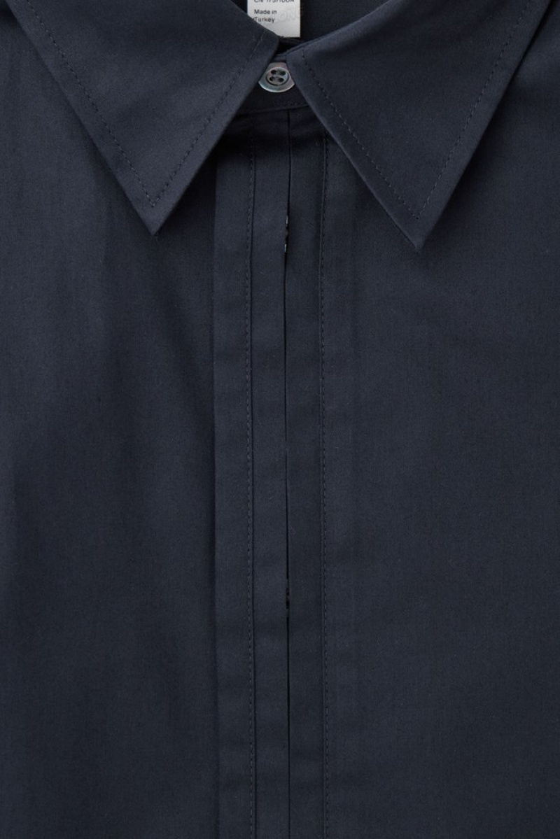 COS Pleated-Placket Dress Shirt - Regular Men's Shirts Navy | OB80-H1NW