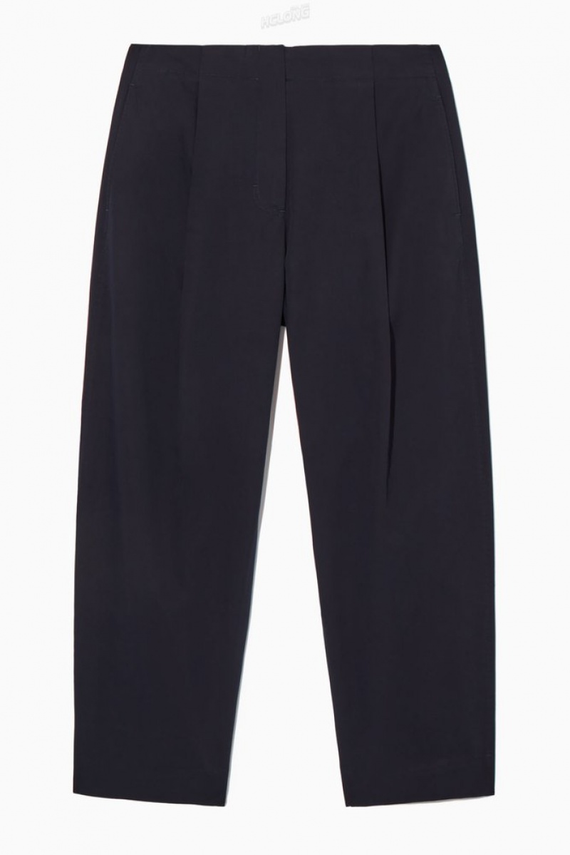 COS Pleated Barrel-Leg Twill Chinos Women's Trousers Navy | HR41-M8HS