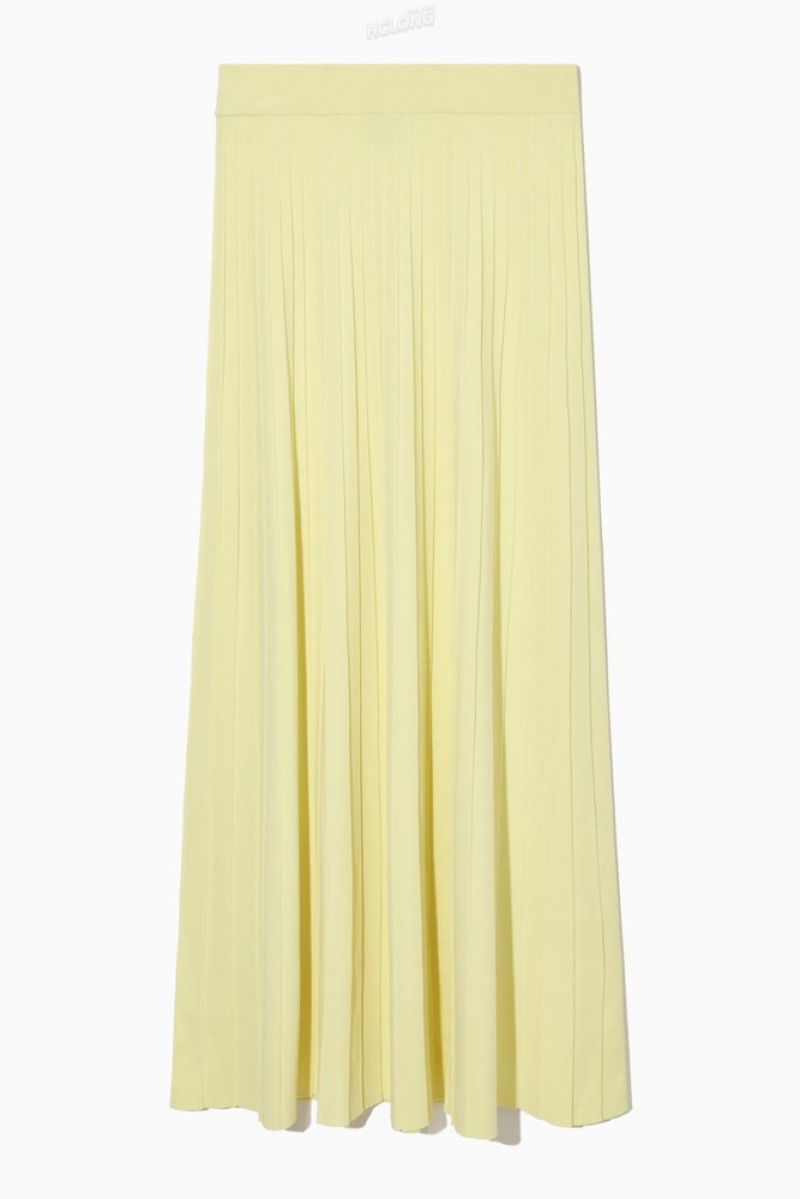 COS Pleated Knitted Maxi Skirt Women's Skirts Light Yellow | DQ12-G6DQ