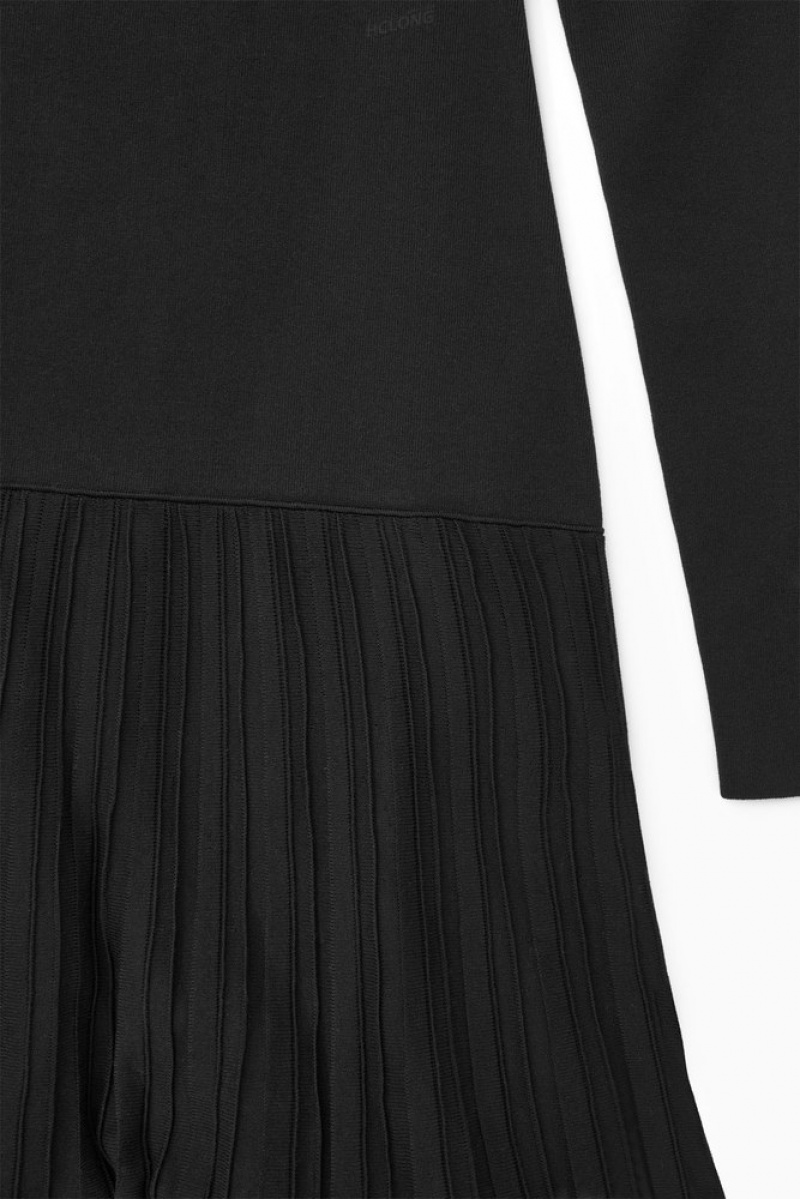 COS Pleated Knitted Turtleneck Maxi Dress Women's Dresses Black | WH34-L0QM