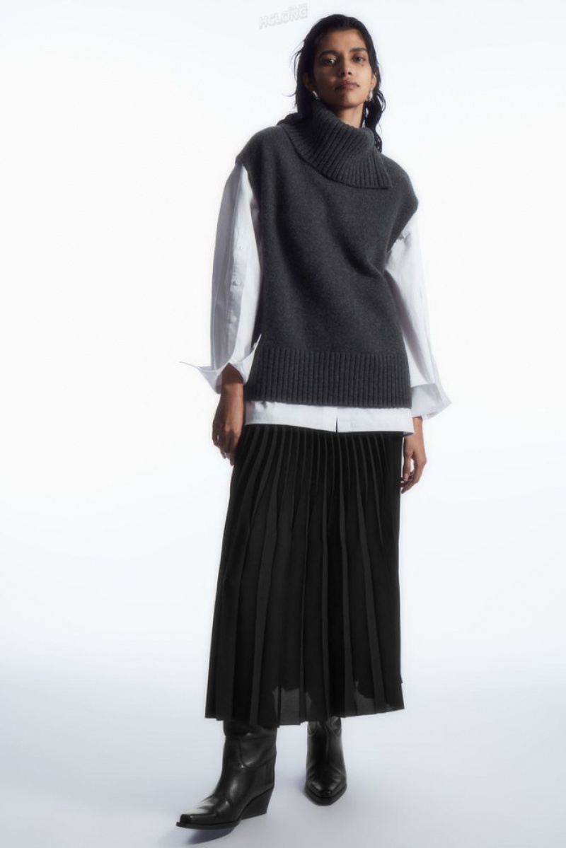 COS Pleated Midi Skirt Women's Skirts Black | CV83-H1HM