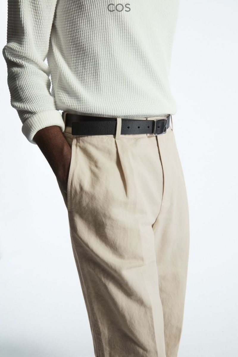 COS Pleated Straight-Leg Linen-Blend Trousers Men's Pants Light Beige | MW44-Y4RO