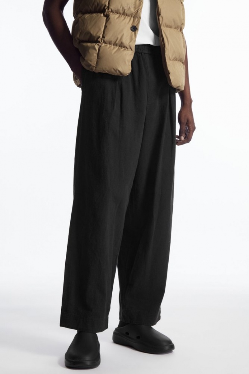 COS Pleated Wide-Leg Chambray Pants Men's Pants Black | NB31-J8TH