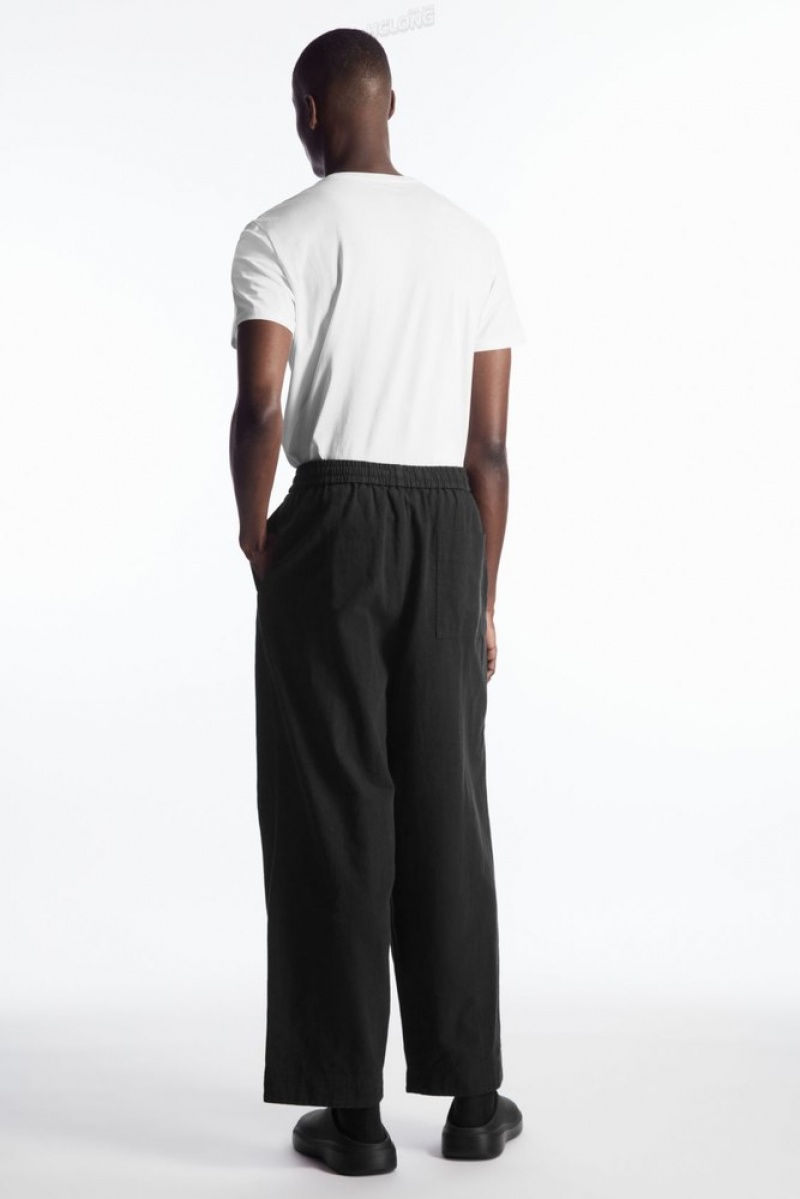 COS Pleated Wide-Leg Chambray Pants Men's Pants Black | NB31-J8TH