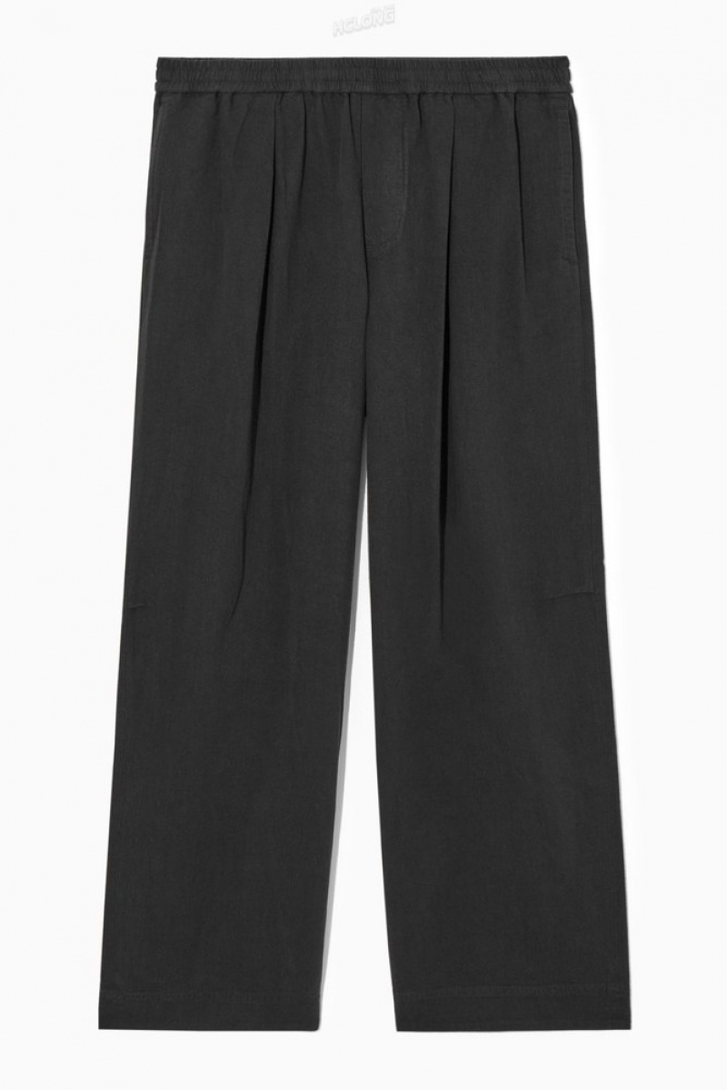 COS Pleated Wide-Leg Chambray Pants Men's Pants Black | NB31-J8TH