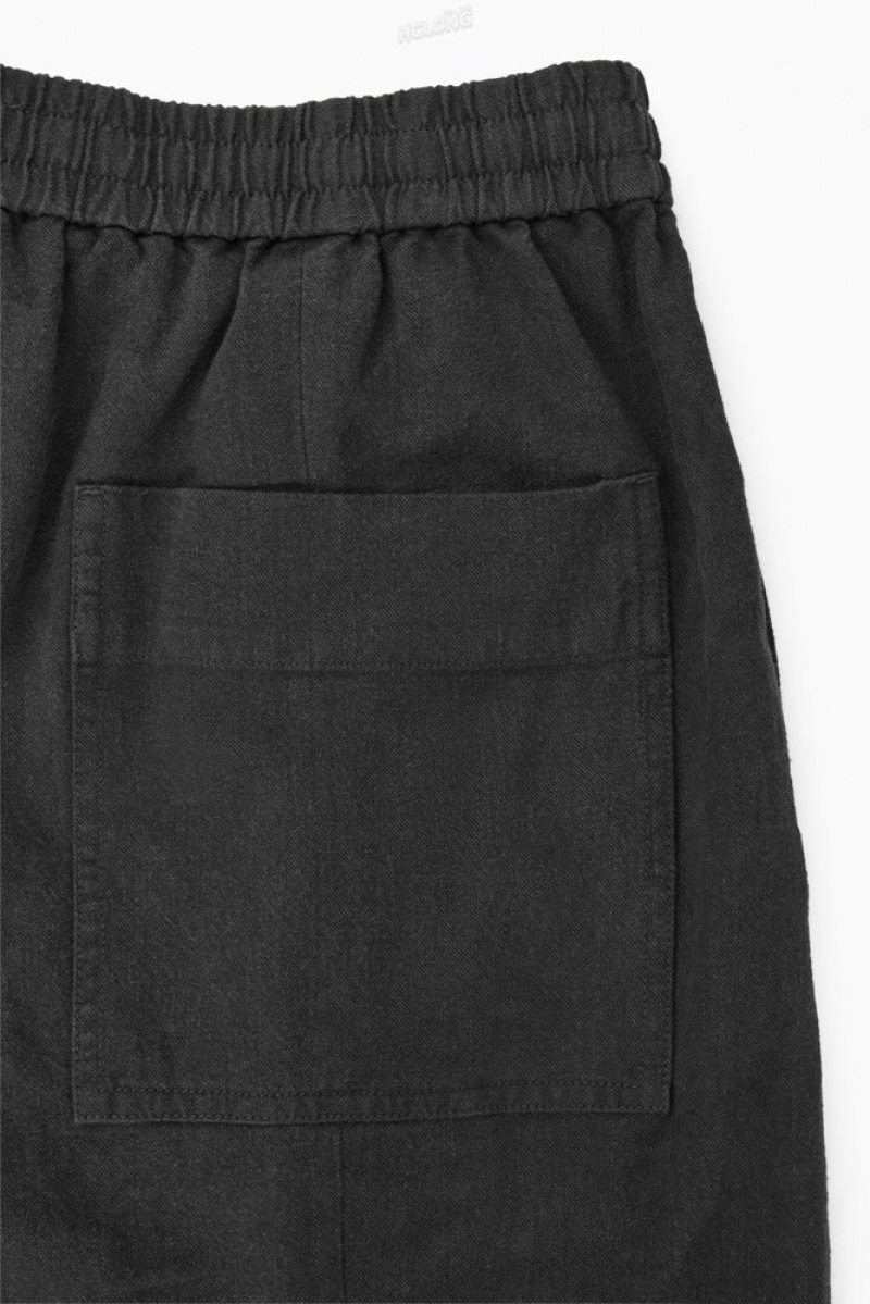 COS Pleated Wide-Leg Chambray Pants Men's Pants Black | NB31-J8TH