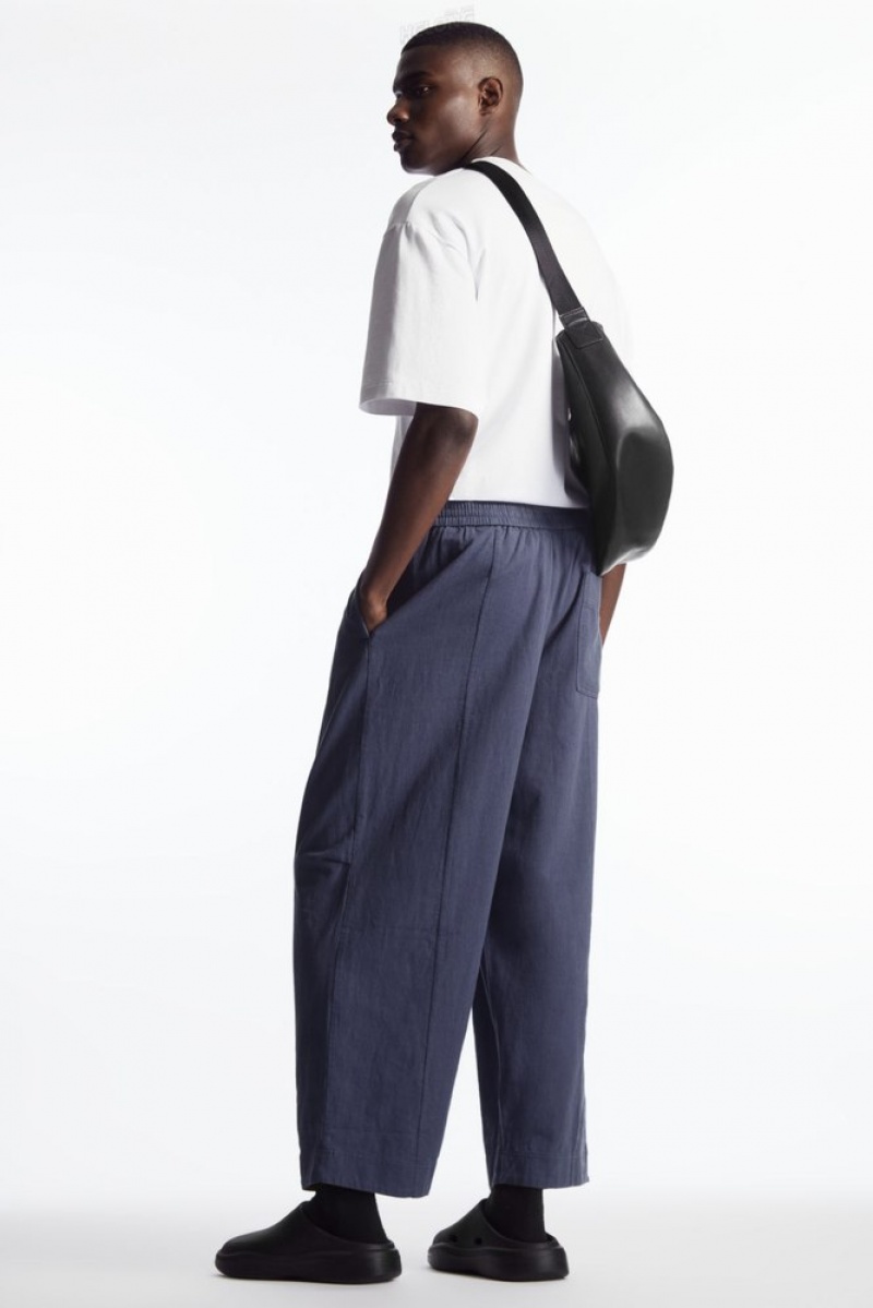 COS Pleated Wide-Leg Chambray Pants Men's Pants Black | HX14-Q2VX