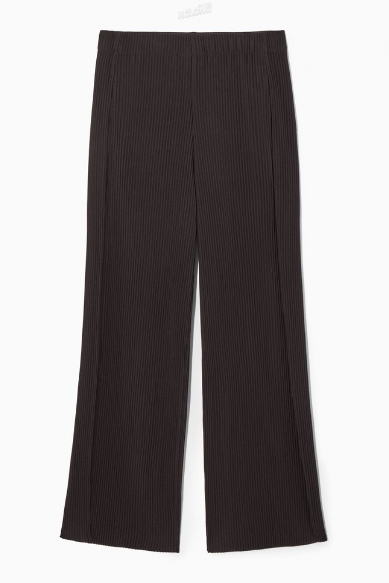 COS Pleated Wide-Leg Trousers Women's Trousers Dark Brown | OZ97-I1FC