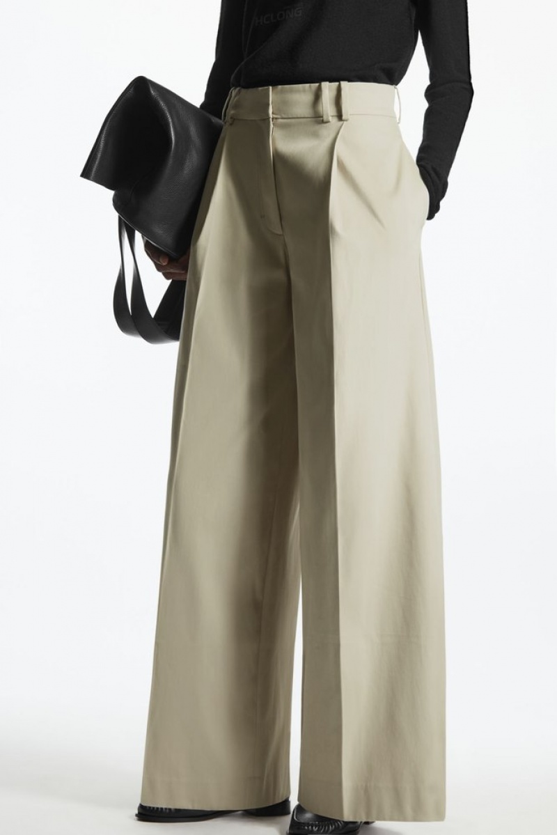 COS Pleated Wide-Leg Utility Pants Women's Pants Light Beige | PY27-Z4OO