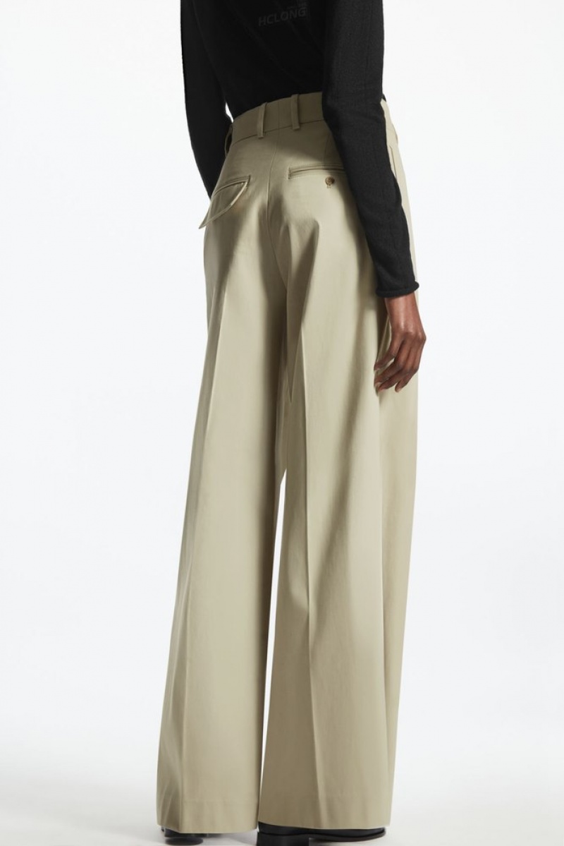 COS Pleated Wide-Leg Utility Trousers Women's Trousers Light Beige | IB30-J8GM