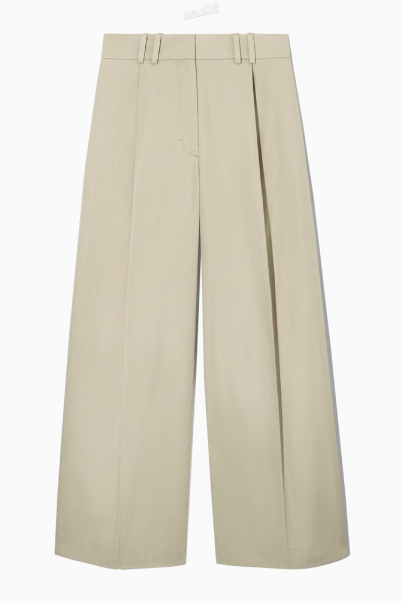 COS Pleated Wide-Leg Utility Trousers Women's Trousers Light Beige | IB30-J8GM