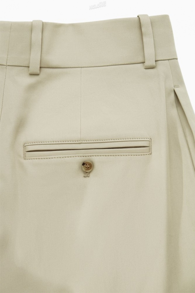 COS Pleated Wide-Leg Utility Trousers Women's Trousers Light Beige | IB30-J8GM