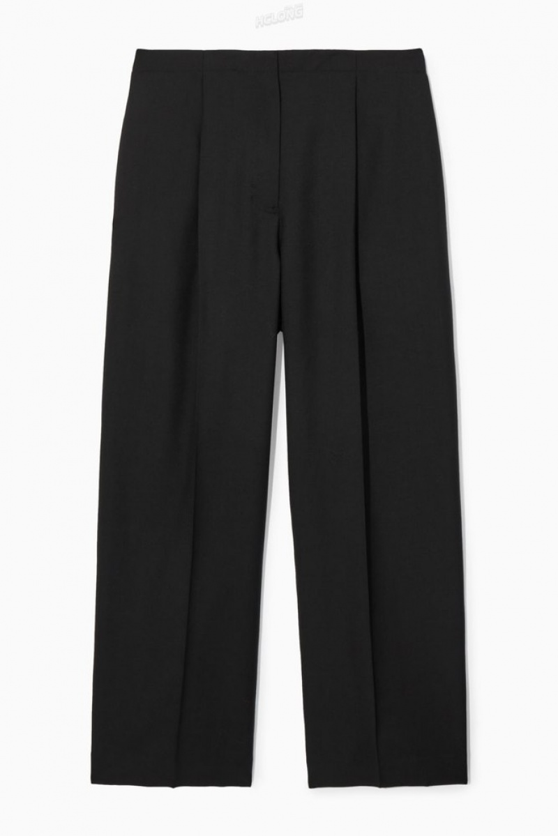 COS Pleated Wide-Leg Wool Pants Women's Pants Black | IJ76-G7UN