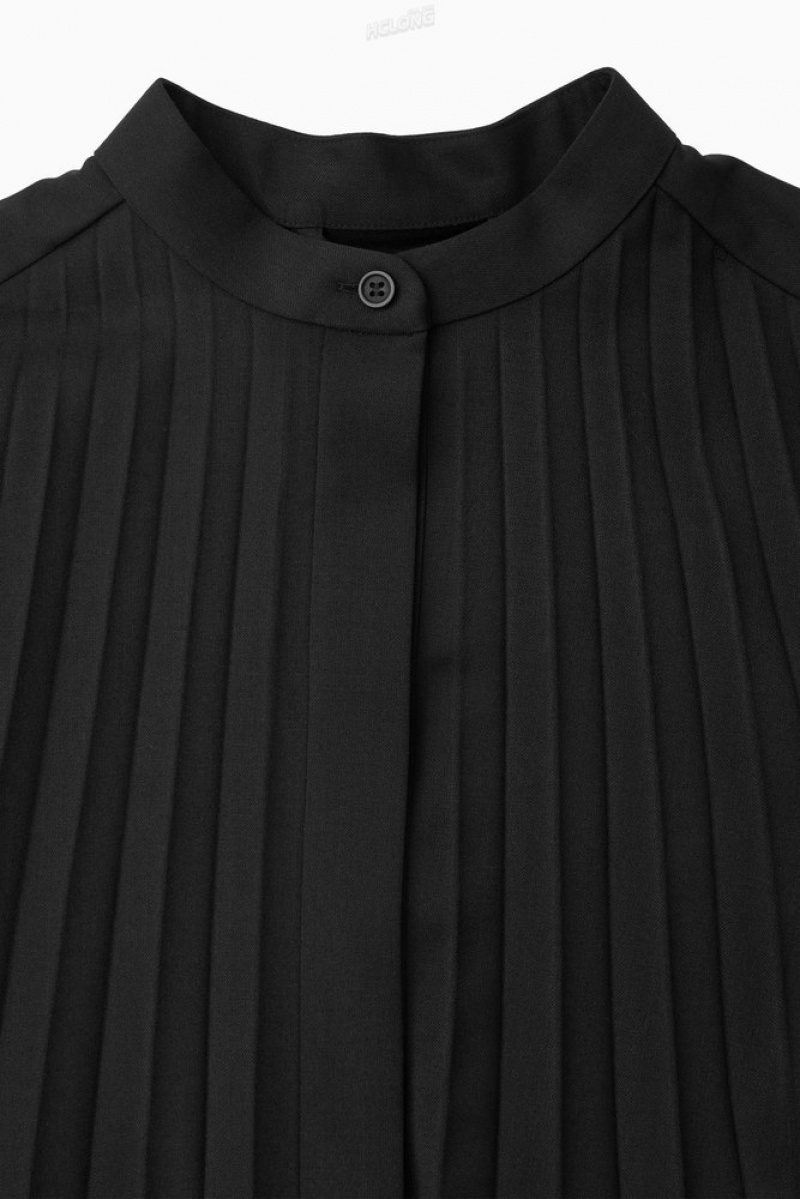 COS Pleated Wool-Blend Shirt Dress Women's Dresses Black | UM22-H0RW