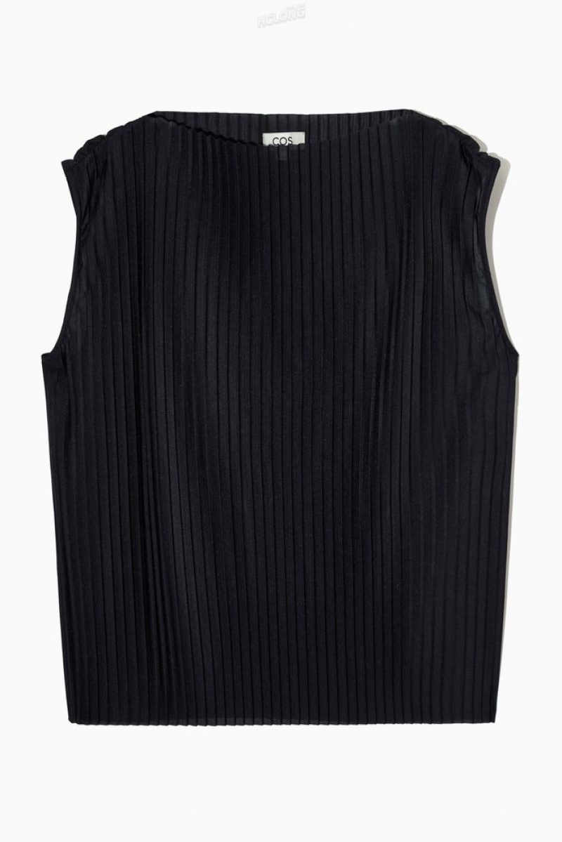 COS Plissé Sleeveless Top Women's Tops Dark Navy | GK85-Y7IX