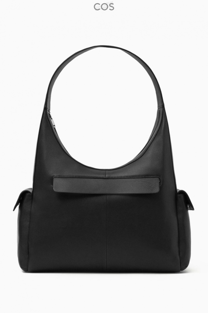 COS Pocket Shoulder Bag - Leather Women's Bags Black | OY81-A5FD