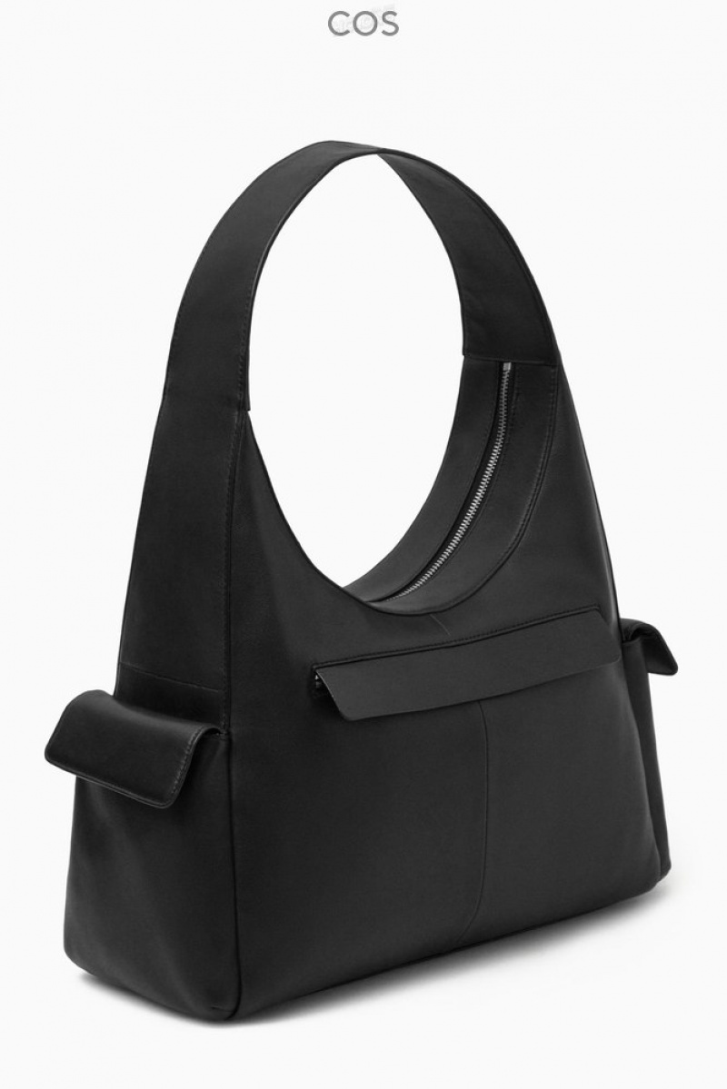 COS Pocket Shoulder Bag - Leather Women's Bags Black | OY81-A5FD