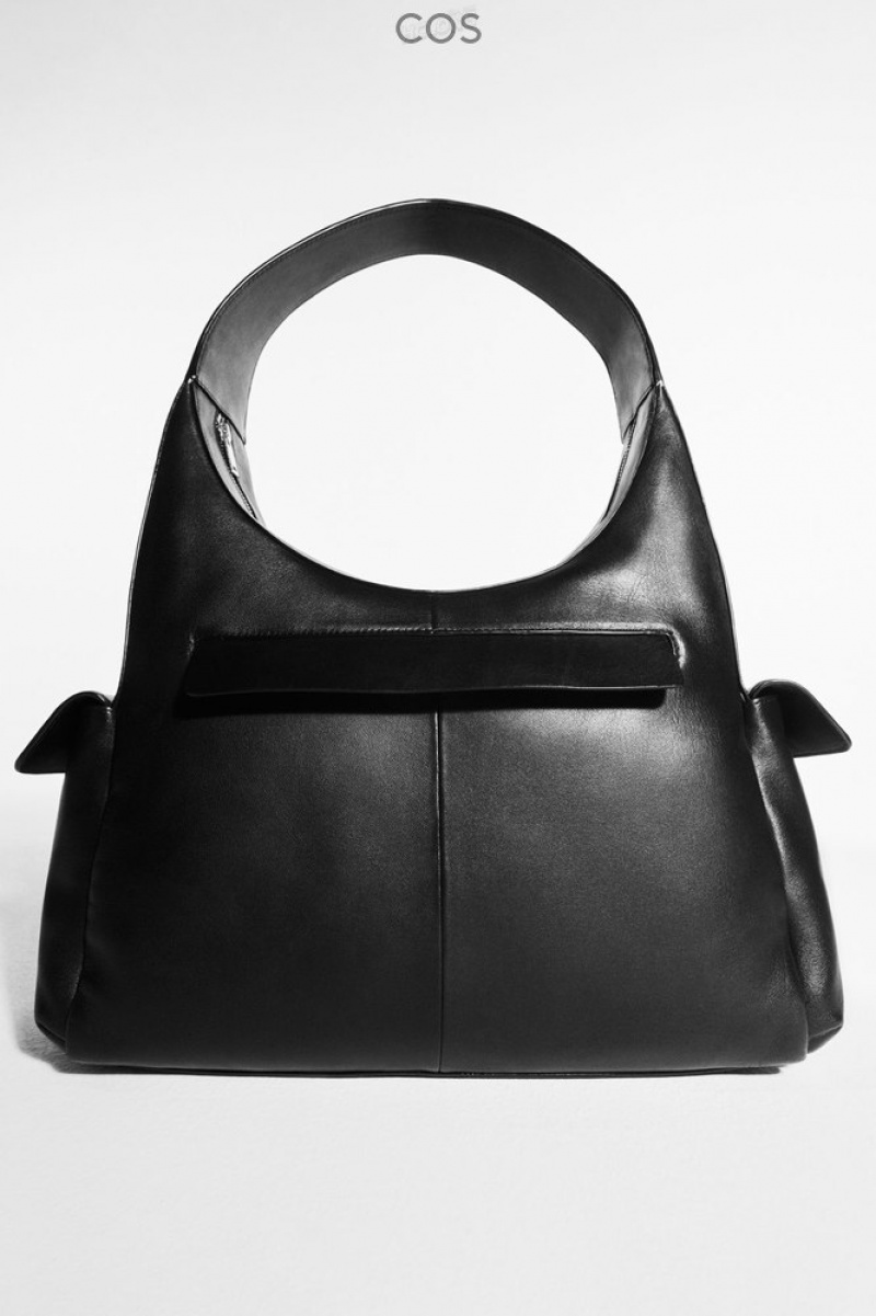 COS Pocket Shoulder Bag - Leather Women's Bags Black | OY81-A5FD