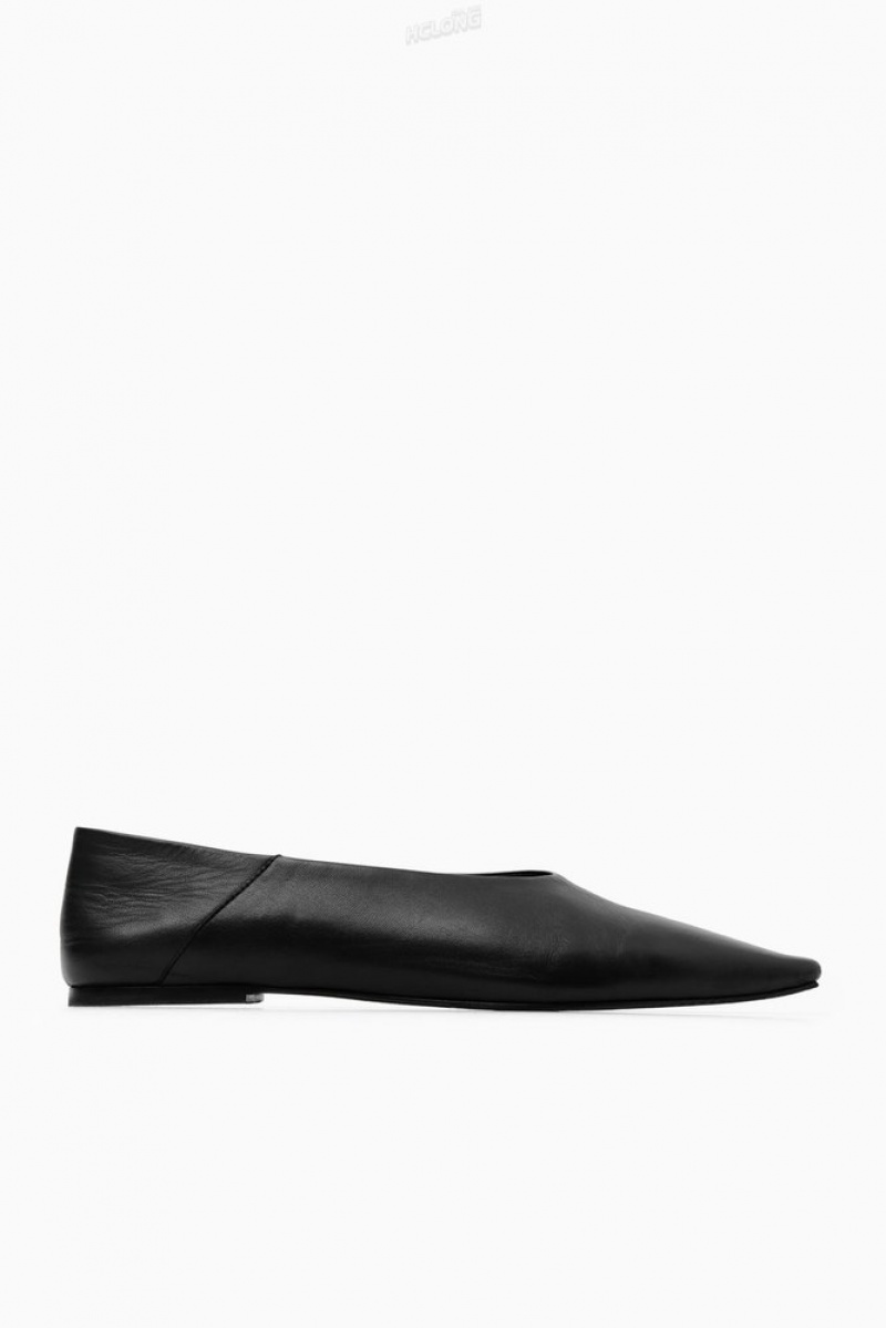 COS Pointed Leather Ballet Flats Women's Flats Black | LV38-P2HE