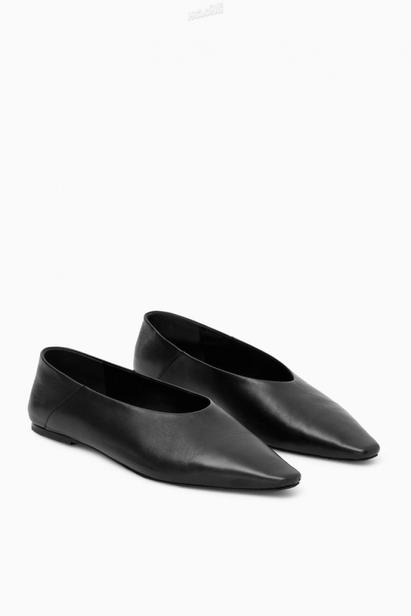 COS Pointed Leather Ballet Flats Women's Flats Black | LV38-P2HE