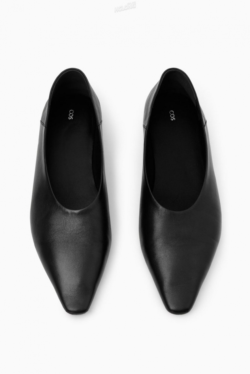 COS Pointed Leather Ballet Flats Women's Flats Black | LV38-P2HE