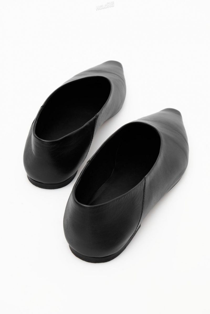 COS Pointed Leather Ballet Flats Women's Flats Black | LV38-P2HE