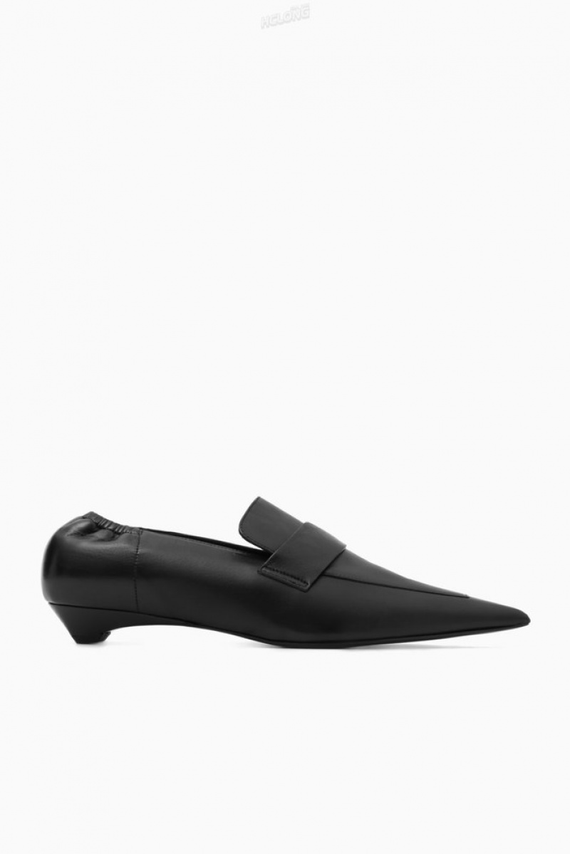 COS Pointed Leather Kitten-Heel Loafers Women's Loafers Black | CC92-D6ZS