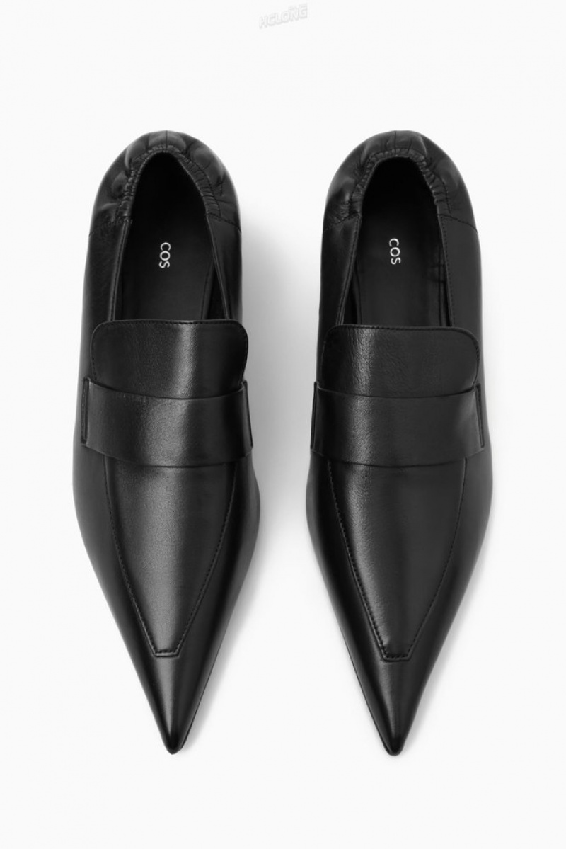 COS Pointed Leather Kitten-Heel Loafers Women's Loafers Black | CC92-D6ZS