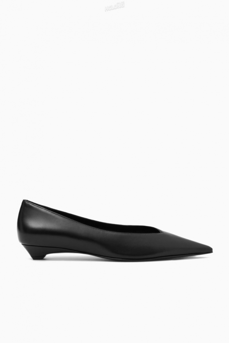 COS Pointed Leather Kitten-Heel Pumps Women's Pumps Black | CW23-U3XU