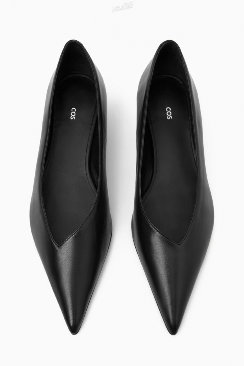 COS Pointed Leather Kitten-Heel Pumps Women's Pumps Black | CW23-U3XU