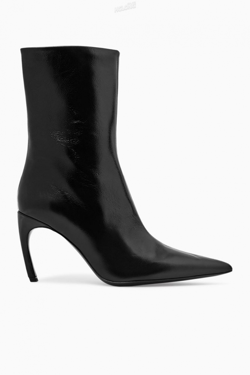 COS Pointed Patent-Leather Ankle Boots Women's Boots Black | FZ14-G5SL