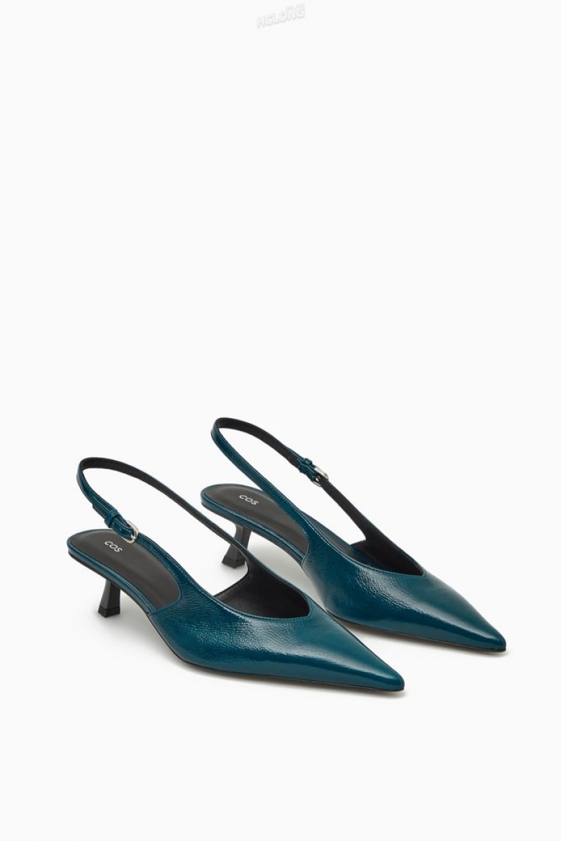 COS Pointed Slingback Kitten Heels Women's Heels Dark Turquoise | PH91-M5GW