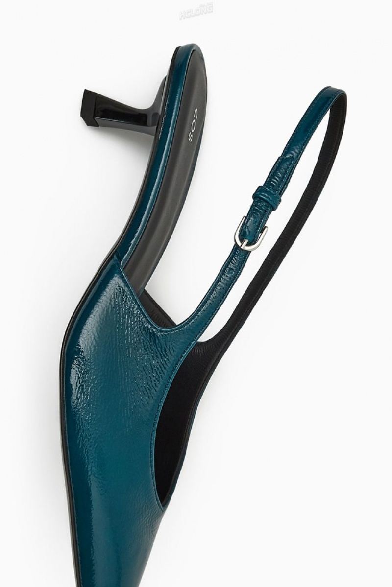 COS Pointed Slingback Kitten Heels Women's Heels Dark Turquoise | PH91-M5GW