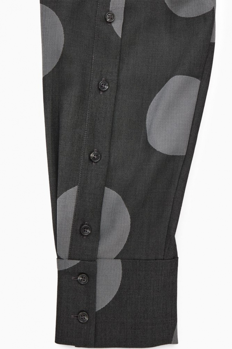 COS Polka-Dot Deconstructed High-Neck Blouse Women's Shirts & Blouses Gray / Polka-Dot | KA92-C4UV